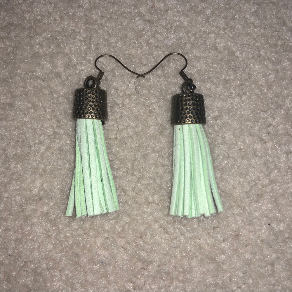 Mint Green Suede Tassel Earrings